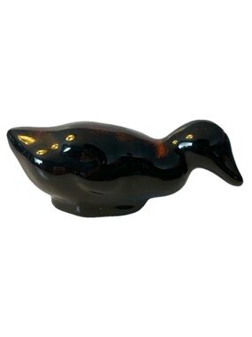 Vintage 1990s Ceramic Duck Figurine Decorative Mallard Loon Black Red Glaze Bird